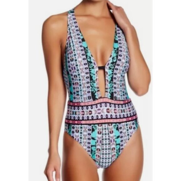 New Nanette Lepore Kimono Patchwork Swimsuit Womens XS One Piece Goddess - Picture 1 of 7